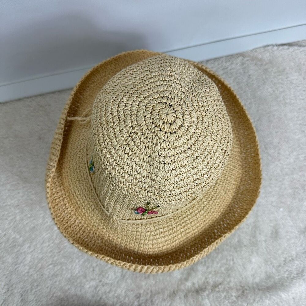 Cappelli Straworld Floral Embroidered Straw Hat Boho Festival Beachy - Picture 8 of 12